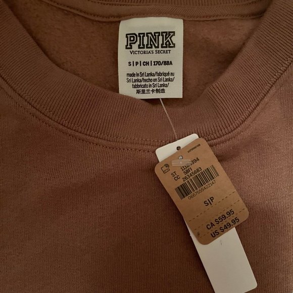 NWT! Victoria's Secret PINK 'Varsity Crew Stucco Beige Shine Sweatshirt' - Picture 5 of 5